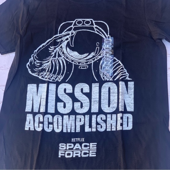 Netflix Space force  MISSION ACCOMPLISHED Black Tee shirt size Small - Picture 2 of 6
